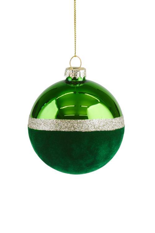 Seoul, Weihnachtskugel, 8cm, Glitzerstreifen, Samt/glänzend, grün 1117701008