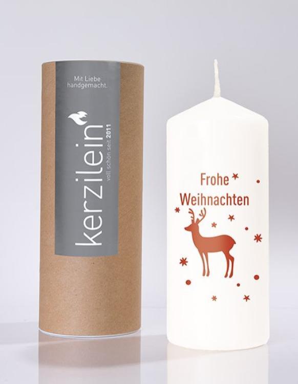 Flamme, Frohe Weihnachten Hirsch, weiß/dunkelrot, 19x8 cm, MWRFWH