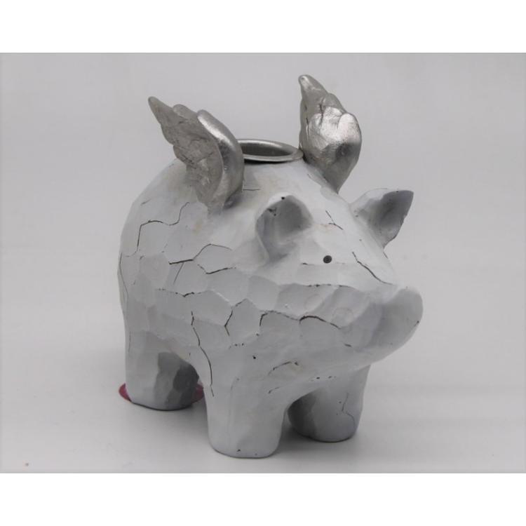 Kerzenhalter Schwein weiß/silber klein 14 cm x 6 cm x 11 cm WH-363