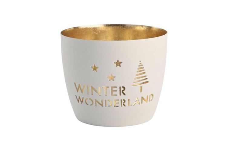 Gift Company Madras Windlicht, M,  Winter Wonderland, weiß/gold , 1145404001