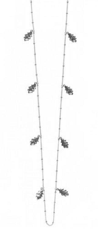 Halskette 1020S, lange versilberte Kette mit Eichenblättern