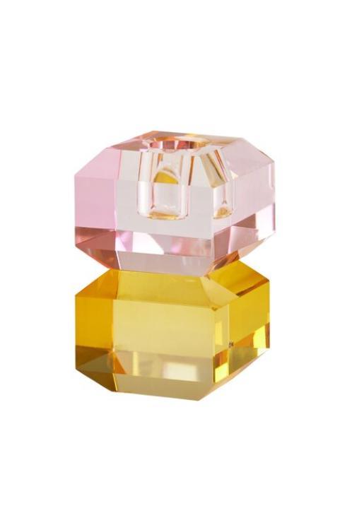 Gift Company Sari, Kristallglas, Kerzenhalter H9cm, eckig, rosa/gelb, 1127701012