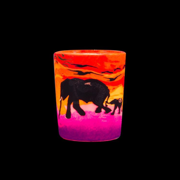Kerzenfarm, Votivglas, 24102, Elephant with Baby, Orange/pink