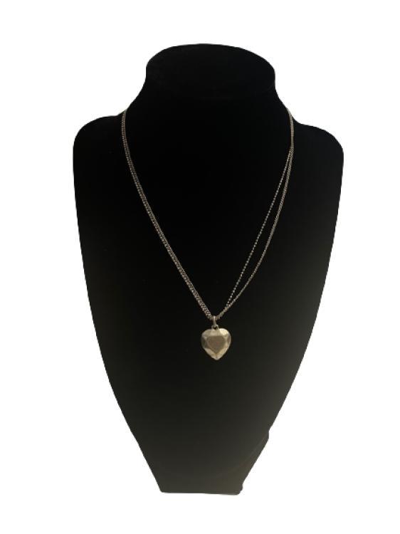 Halskette, rosevergoldete Doppel-Kette mit Herzanhänger, 0728RG