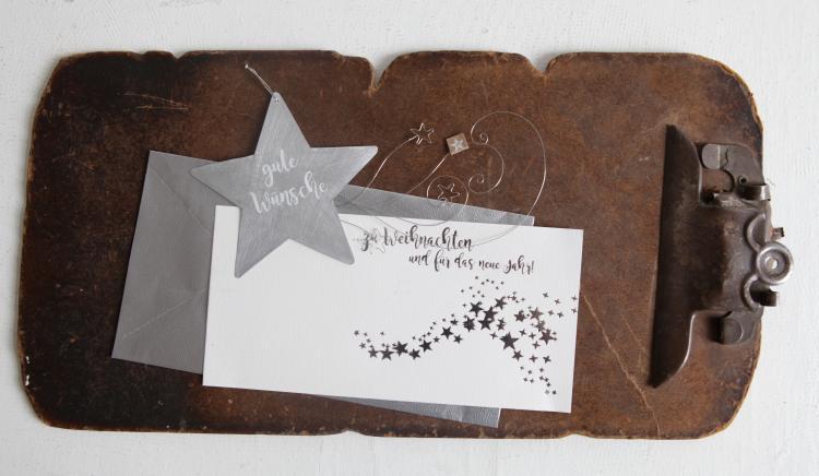 Sternschnuppen Karte silberner Umschlag, Gute Wünsche, 12331