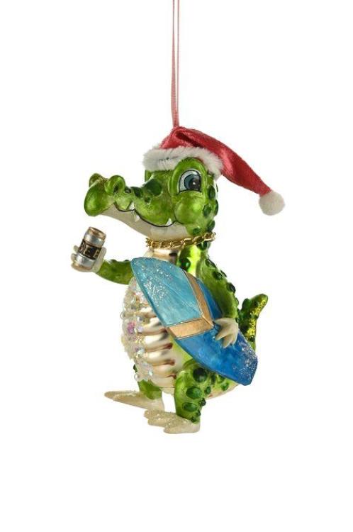 Gift Company Hänger Krokodil mit Surfbrett und Weihnachtsmütze, grün, 1134401008