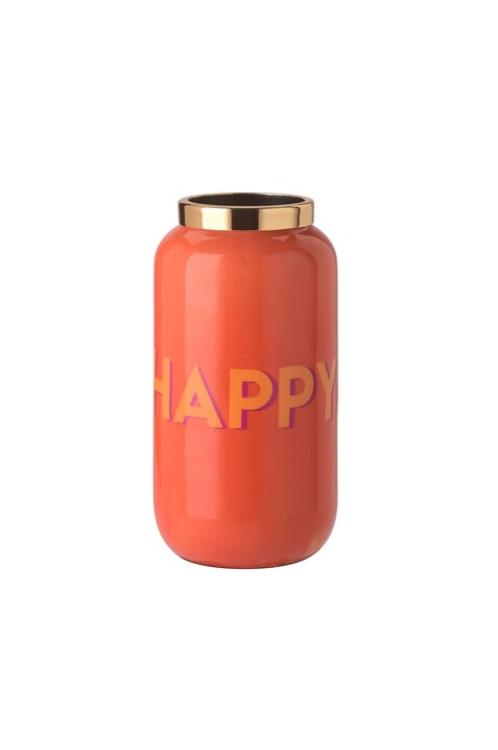 Gift Company Saigon, Vase mit Metallring, XXS (H12cm), Happy, orange/gold