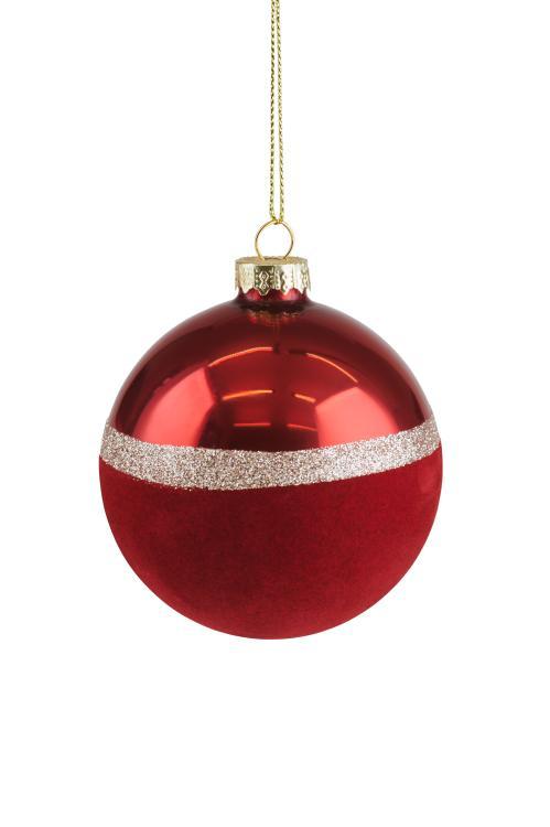 Seoul, Weihnachtskugel, 8cm, Glitzerstreifen, Samt/glänzend, rot 1117701003
