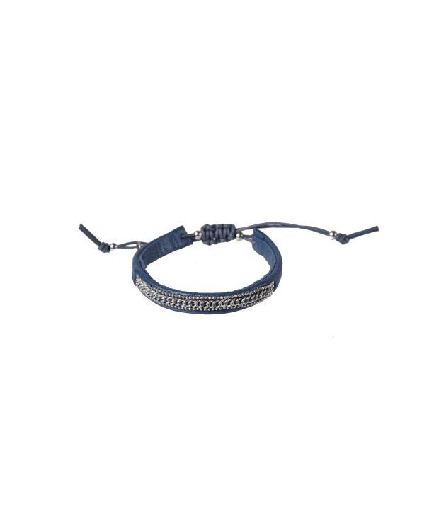 Armband  blaues Leder mit Silberbesatz 0837 S-PBL