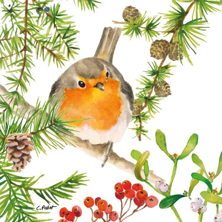 Servietten 'Robin in Tree' 33x33, 3334152