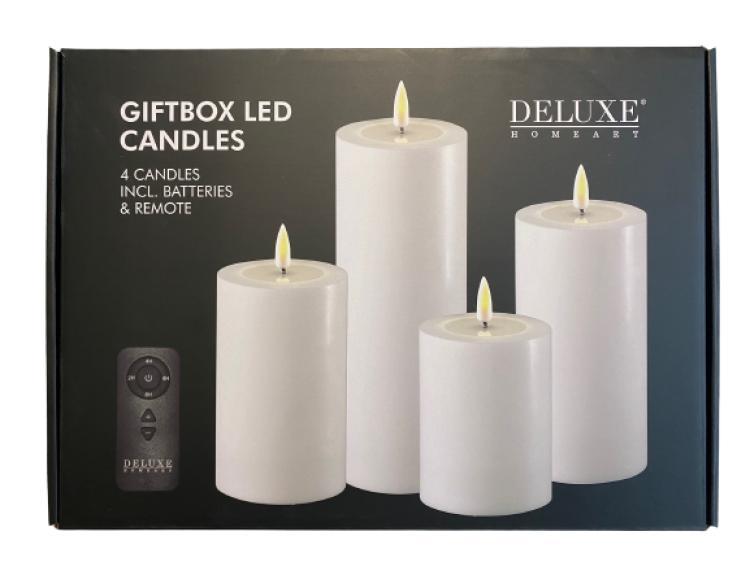 Deluxe LED 4-er Kerzenbox weiß inkl. Fernbedienung und Batterien, GIFT-0001