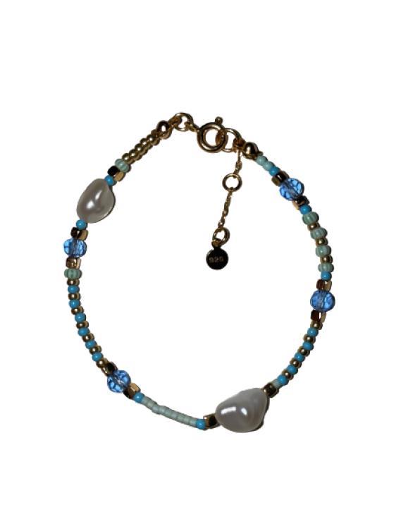 Armband S09005 G, Sterlingsilber vergoldet, Perlmutt, blaue Perlen