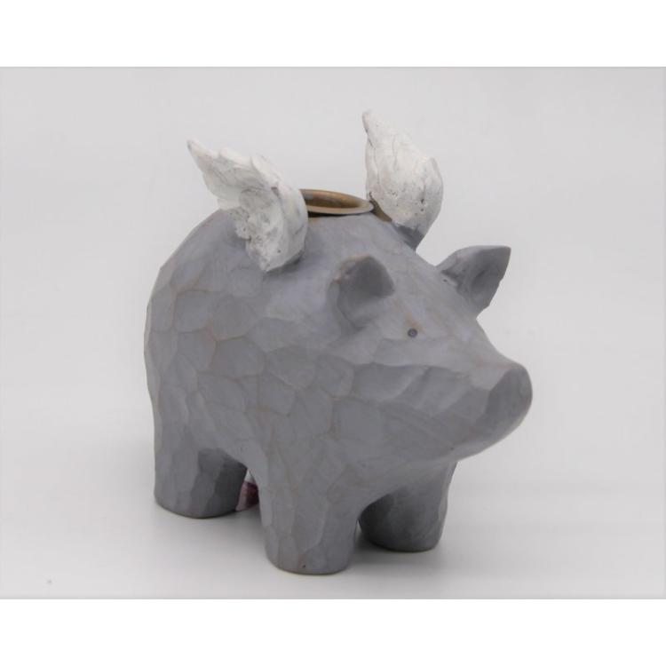 Kerzenhalter Schwein grau/weiß klein 14 cm x 6 cm x 11 cm WH-364