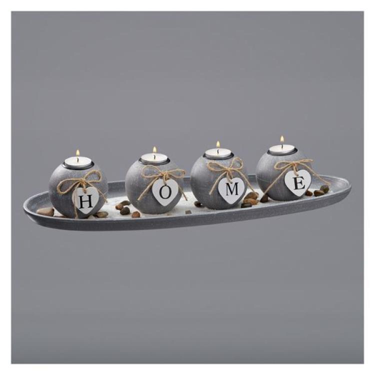 Teelichthalter Set, home, grau, ca.51cm, 52868
