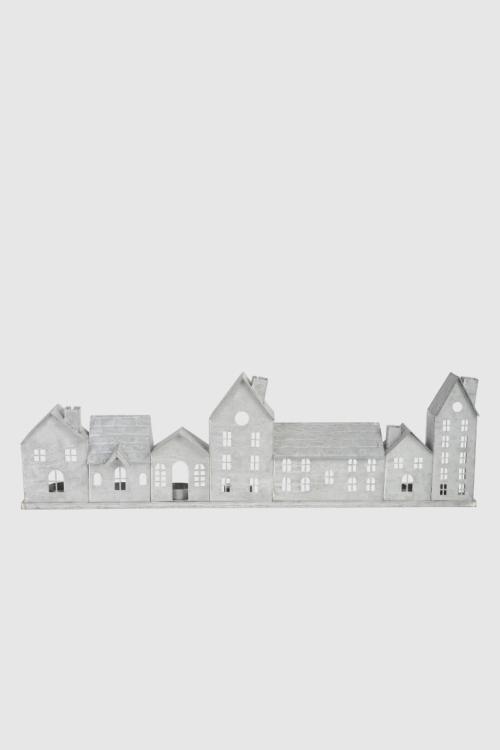 ARTE Windlicht Timur Häuserzeile, gewischt weiß, Zink, 68cm, 95075