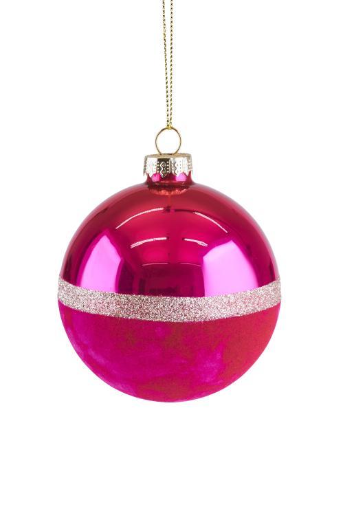 Seoul, Weihnachtskugel, 8cm, Glitzerstreifen, Samt/glänzend, pink 1117701013
