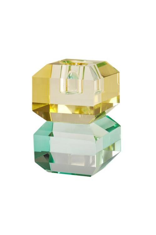 Gift Company Sari, Kristallglas, Kerzenhalter H9cm, eckig, gelb/grün, 1127701010