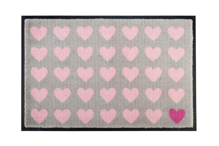 Gift Company Waschbare Fußmatte 'Polka Hearts' grau-rosa, 50177
