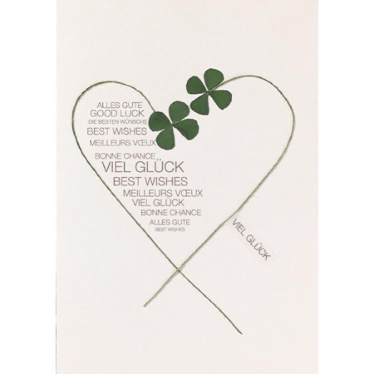 Herzblütenkarte, Viel Glück, mehrsprachig, Klee, 61919