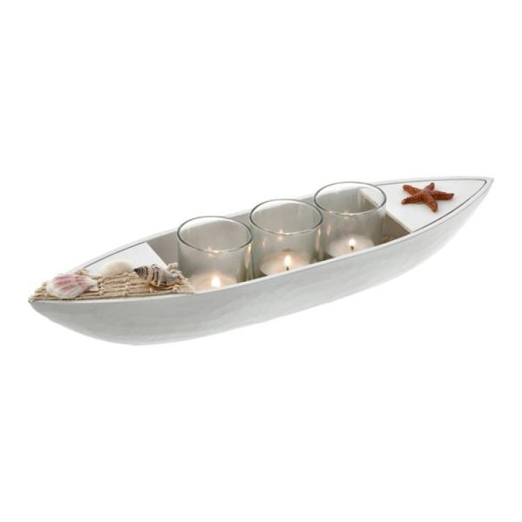 Teelichthalter Set, Boot, weiß, ca. 40cm
