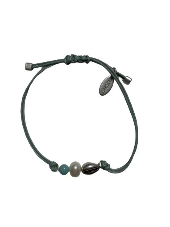 Armband mint,  Süßwasser Perle, versilberte Muschel, 0916 S