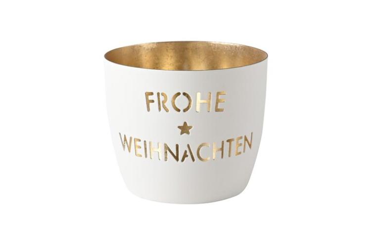 Gift Company Madras Windlicht M, Frohe Weihnachten weiß/gold