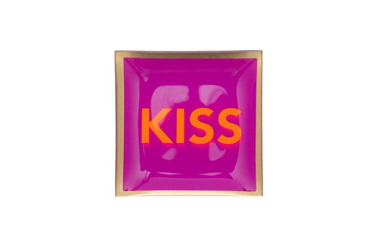 Gift Company Love Plates, Glasteller S, Kiss, Goldrand, fuchsia 