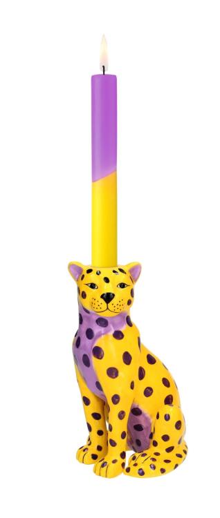 Giftcompany, Mignon, Kerzenhalter, Leopard, gelb/lila