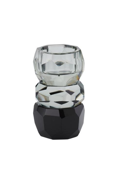 Palisades, Kristallglas Kerzen-/Teelichthalter grau/schwarz 10,5 cm, 1054404019