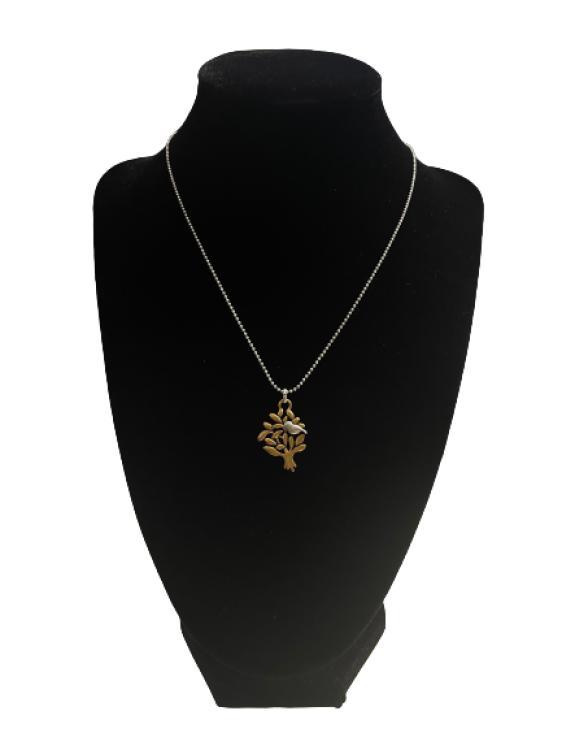 Halskette 0644 BI, silberne Kette mit einem vergoldeten Lebensbaum
