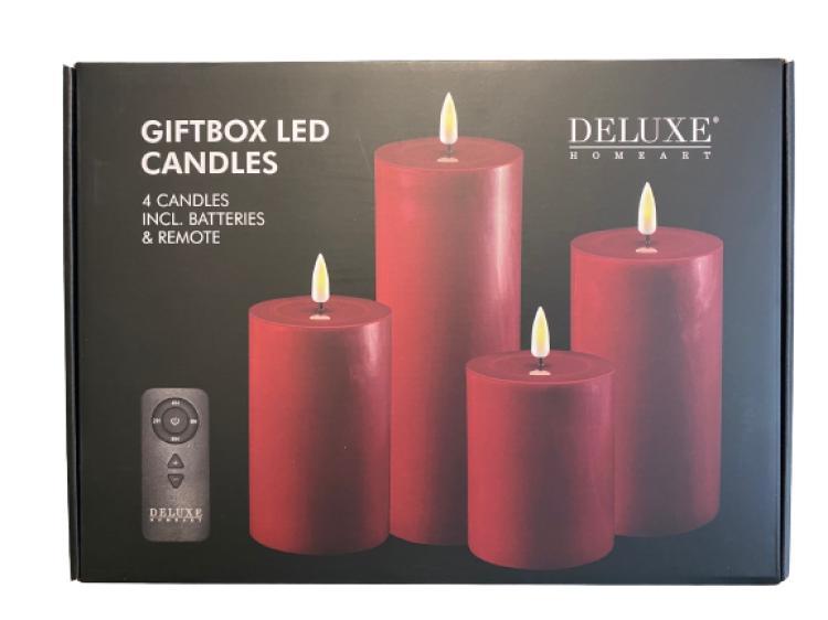 Deluxe LED 4-er Kerzenbox rot(bourgogne) inkl. Fernbedienung u. Batterien, 0003