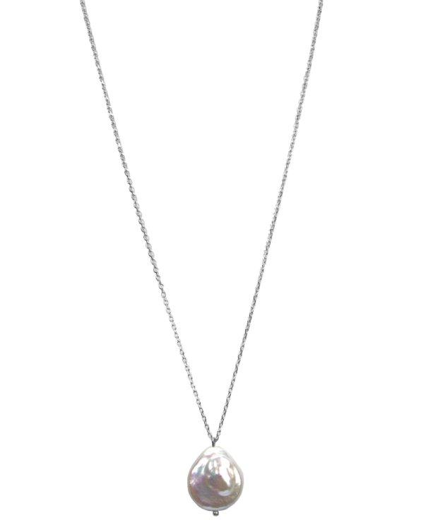 Halskette 61033 S, versilberte Kette mit einem Süßwasserperlenanhänger