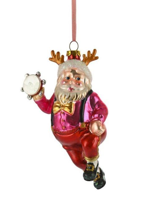 Gift Company Hänger tanzender Santa mit Tamburin, rot/pink , 1136301003