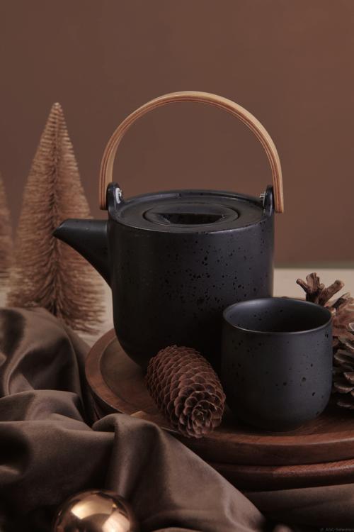 Teekanne mit Holzgriff, coppa kuro, schwarz , 0.6 l , 19371190