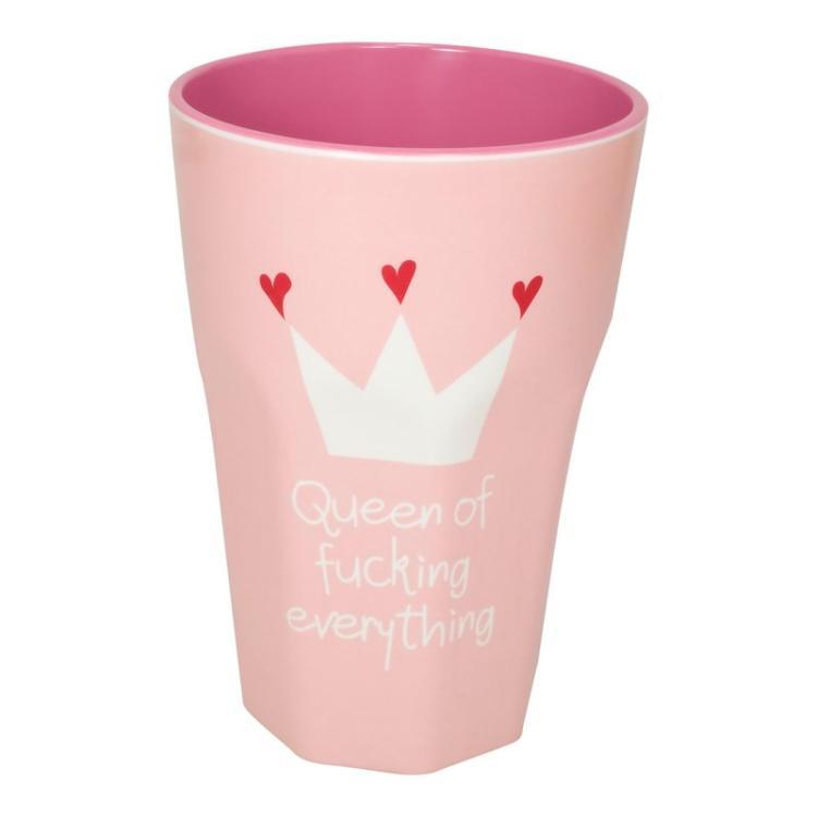 Melaminbecher Queen of fucking everything, rosa, groß, 450ml
