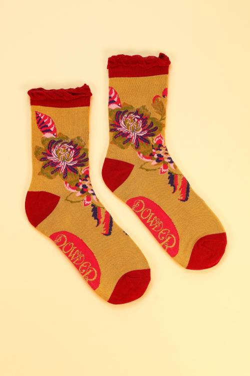 Powder Ladies Ankle Socks Fantasy Floral, Mustard, SOC485 