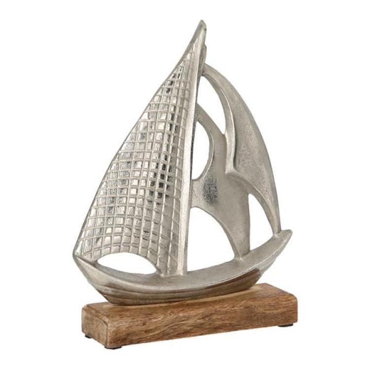 Segelboot Silber auf Holzfuß, ca.27cmH, Maritime Dekoration, 53249