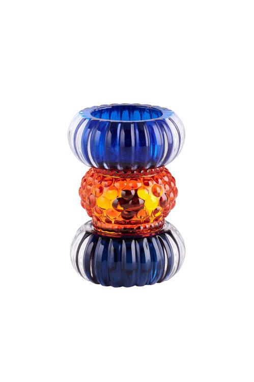 Sari Teelichthalter 11,5 cm dunkelblau/orange/blau, 1093901009