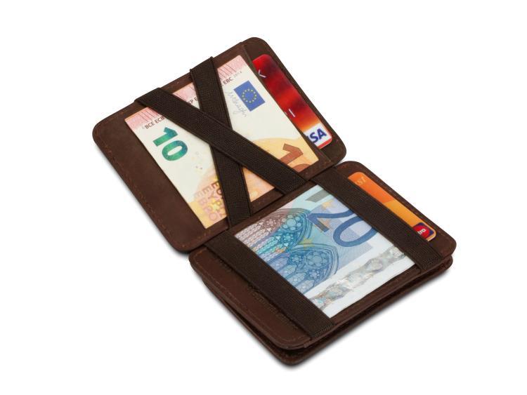 Magic Coin Wallet, Leder, dunkelbraun, mit Münzfach, HU-MW-CP1-RFID-BRN