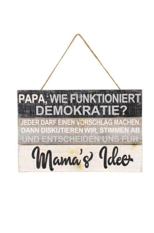 Schild 'Papa, wie funktioniert Demokratie?...'
