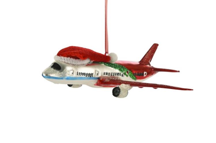 Gift Company Hänger Flugzeug mit Weihnachtsmütze, rot  , 1138001003