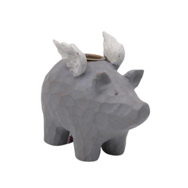 Kerzenhalter Schwein grau/weiß klein 14 cm x 6 cm x 11 cm WH-364