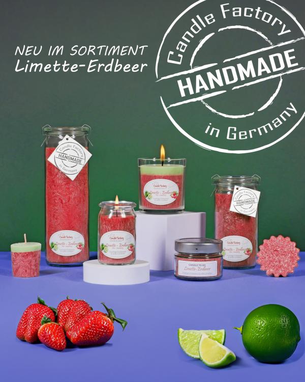 Candle Factory Baby-Jumbo Duftkerze im Weckglas, Limette-Erdbeer, 308-157