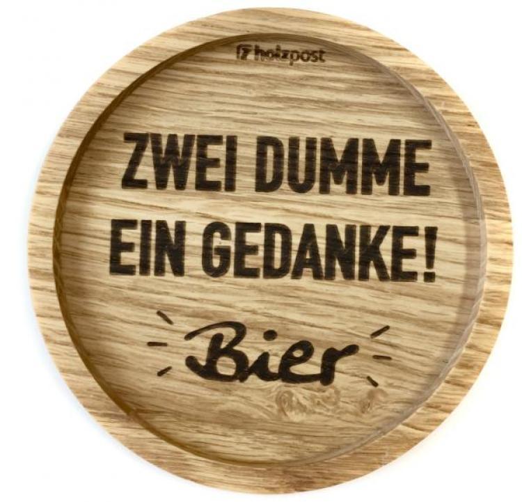 Untersetzer aus Eiche, Gedanke - Bier, graviert und geölt, BD486