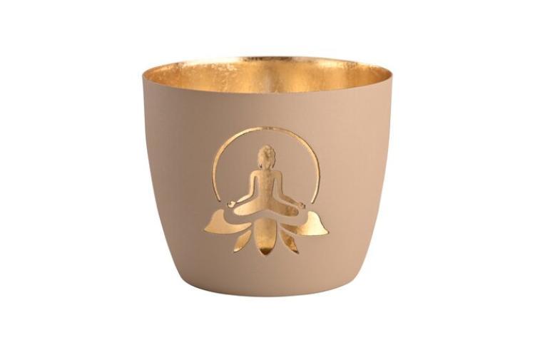  Gift Company Madras, Windlicht, M, Lotus Yoga Silhouette, sand/gold, 1145104029
