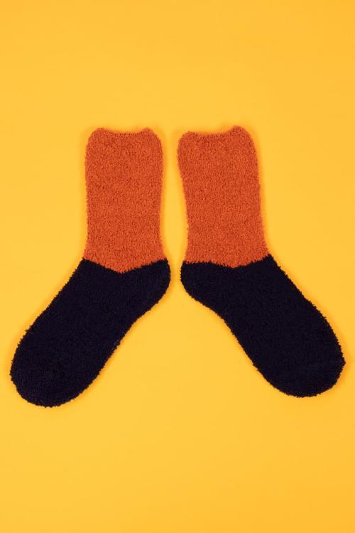 Powder Fluffy Slipper Socks, Tangerine/Navy, SOC464 