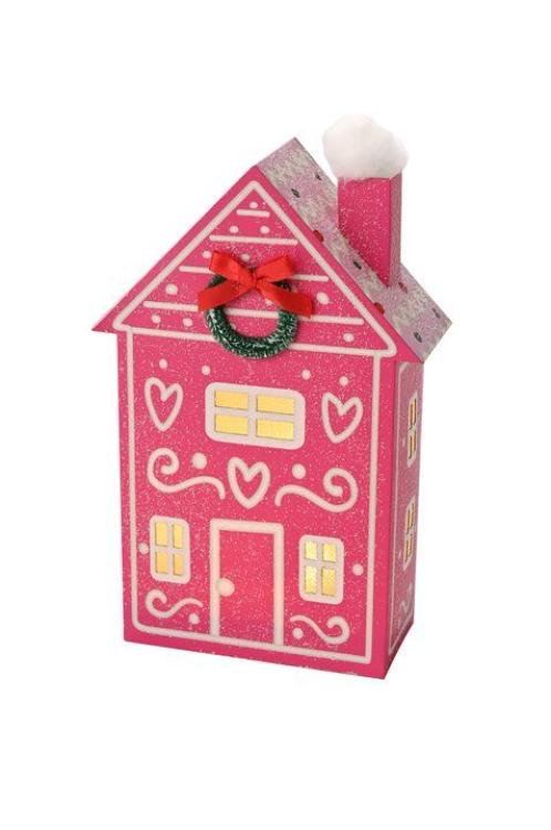 Gift Company Candy Haus mit LED und Kranz, pink