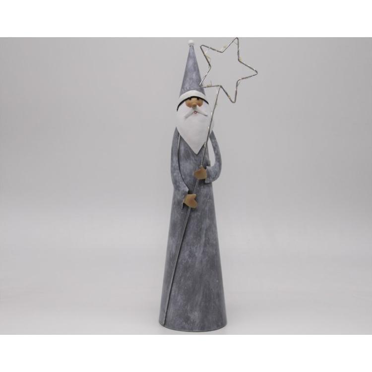 Weihnachtsmann mit LED Sternenstab weiß/grau 11 cm x 11 cm x 36 cm WH-360