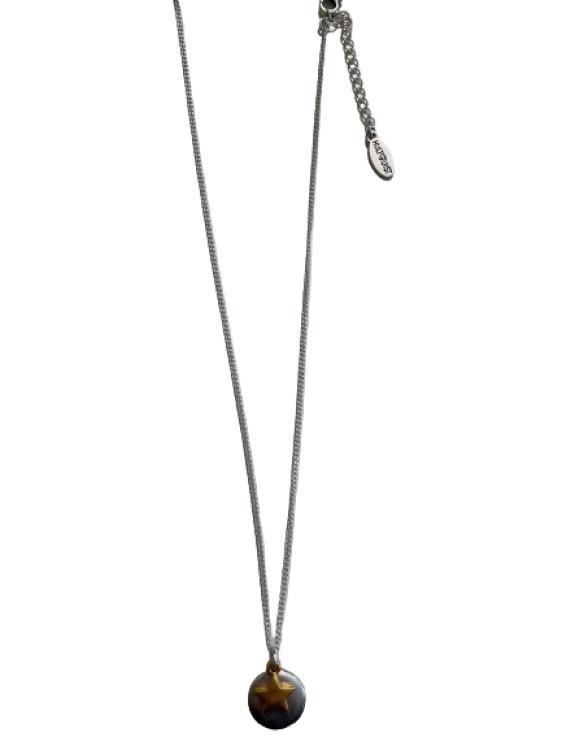 Halskette 1303BI, versilberte Kette mit runder Platte und vergoldetem Sternanhänger