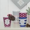 Becher HAPPY MUG 384 'Moin Moin' Streifen rosa